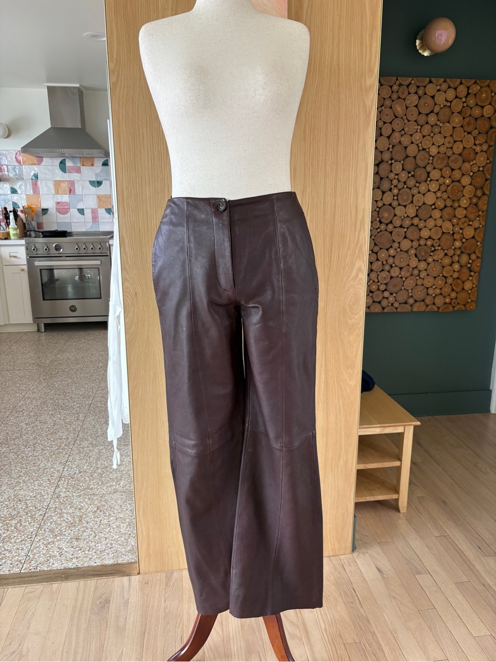 Italian Leather Trousers in Dark Burgandy/Brown size IT 46
